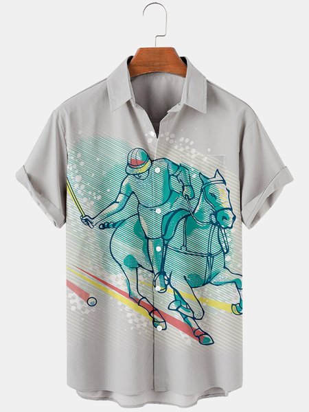 

Shirt Collar Short Sleeve Casual Shirts, Gray, Men's Floral shirt