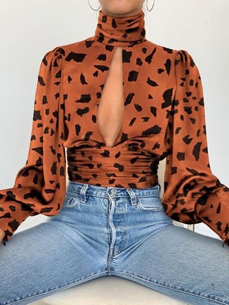 

Printed Elegant Long sleeve Shirt, Brown, Pullovers