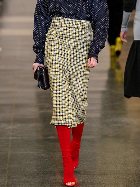

Work Regular Fit Houndstooth Midi Skirt, Yellow, Midi Skirts