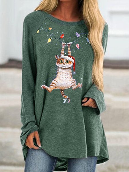 

Crew Neck Loosen Vacation Shirts & Tops, Green, T-Shirts