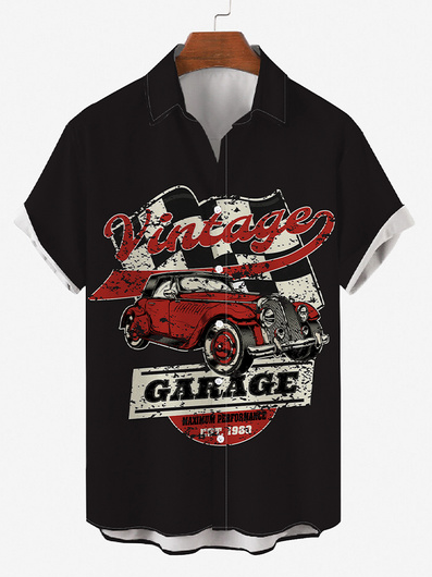

Short Sleeve Shirt Collar Car Short sleeve shirt, Black, Men's Floral shirt