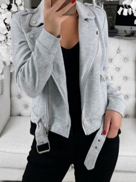 

Lapel Plain Outerwear, Gray, Coats & Jackets