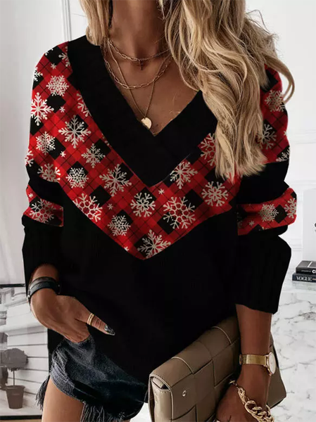 

Long Sleeve V Neck Printed Casual Shirts & Tops, Red, Tops