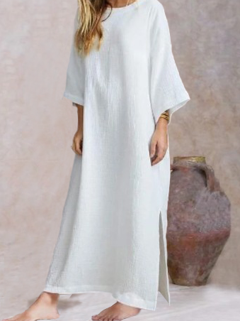 Casuale Tinta unita Girocollo Abito, Bianco, Maxi Dresses