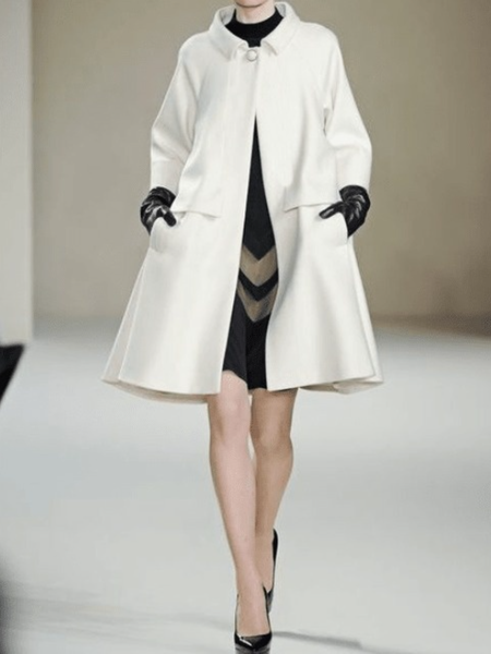 

Winter Shirt Collar Plain Work Formal Date Daily Outerwear, White, Coats