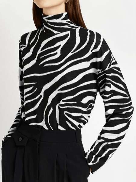 

Winter Stand Collar Simple Cotton Daily Long sleeve Stand Collar Tops, Zebra-stripe, Tops