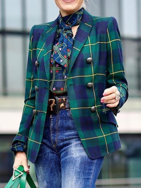 

Cotton Blends Closure Collar Outerwear, Darkgreen, Blazers