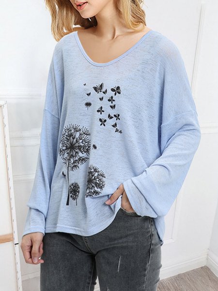 

Casual V Neck Regular Fit Shirts & Tops, Blue, Long sleeve tops