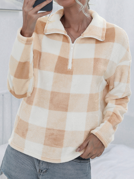 

Risvolto Griglia Top, Marrone, Blouses & Shirts