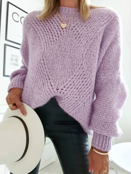 

Loosen Solid Casual Simple Sweater, Light purple, Pullovers