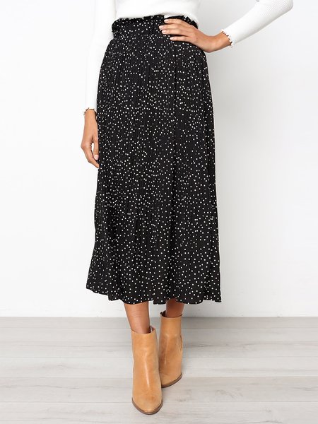 

Lady Polka Dots Vintage Midi Pleated Skirt With Pockets, Black, Skirts