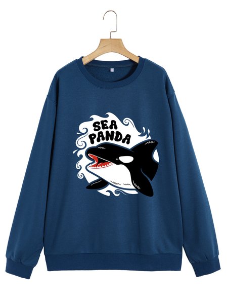 

Unocis Sea Panda Printed Round Neck Sweatshirt, Blue, Sweatshirts