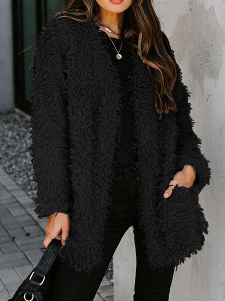 

senza colletto Allentare Cotone miscele Giubbotto, Nero, Cardigans