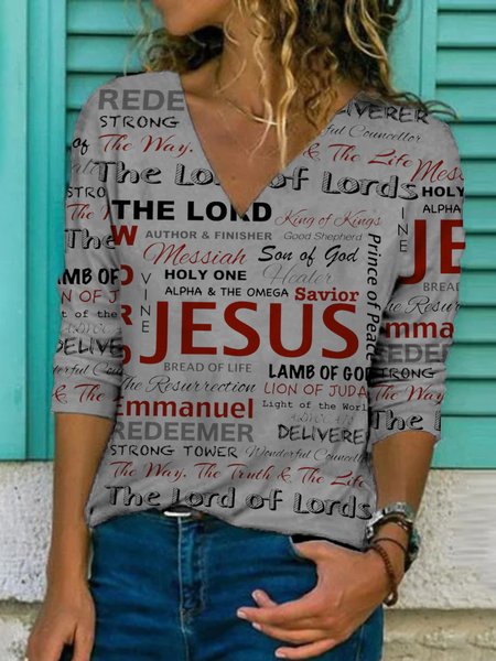 

Casual Long Sleeve V Neck Plus Size Printed Tops T-shirts, As picture, T-Shirts