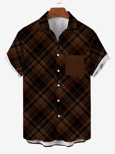

Short Sleeve Checked/Plaid Shirts & Tops, Reddish black, Men's Floral shirt