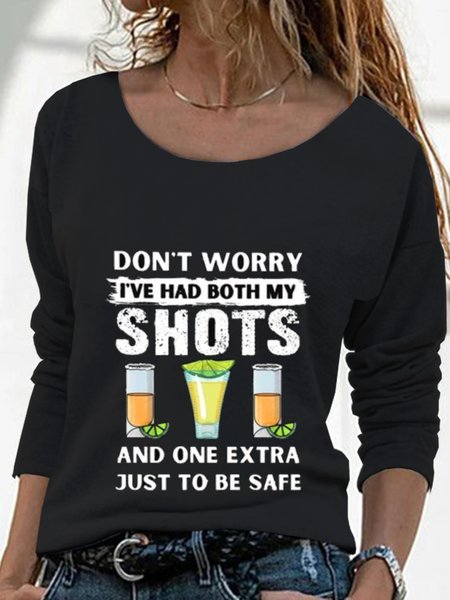 

Casual Long Sleeve Round Neck Plus Size Printed Tops T-shirts, Black, T-Shirts