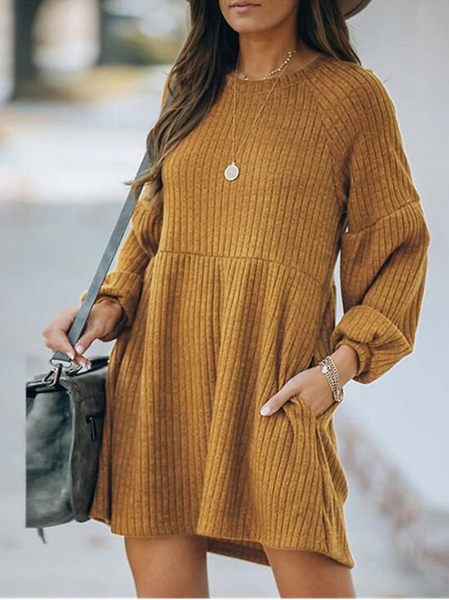 

Regolare In forma Tinta unita Vintage Abito, Marrone, Mini Dresses