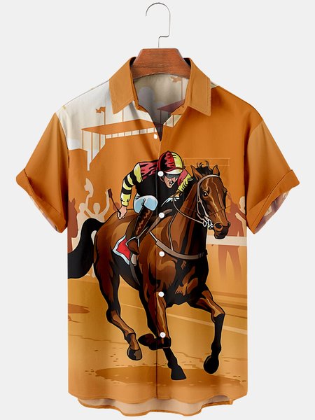 

Figure Short Sleeve Shirt Collar Shirts, Yellow, Men's Floral shirt