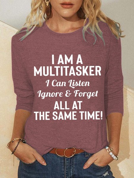 

I Am A Multitasker Cotton Blends Letter Tops, Red, Long sleeves
