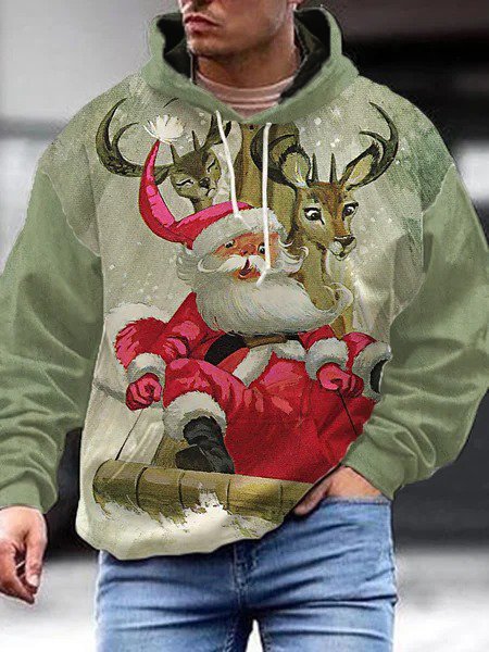 

Christmas Santa Print Long Sleeve Hooded Sweatshirt, As picture, Hoodies&Sweatshirts