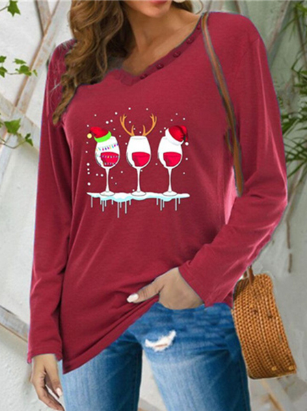 

Loosen Simple Shirts & Tops, Red, Long sleeve tops