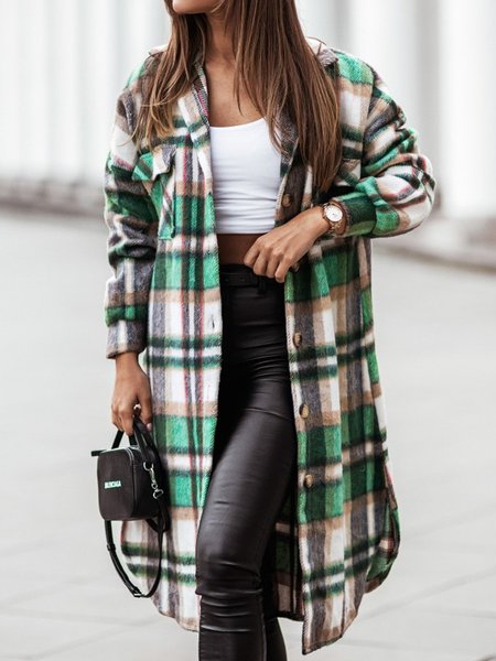 

Green Loosen Checked/Plaid Casual Outerwear, Coats & Jackets