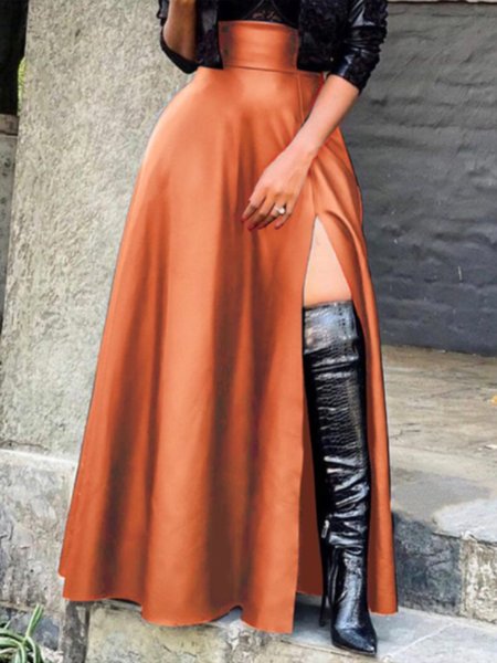 

Elegant Leather Loosen Skirt, As picture, Maxi Skirts
