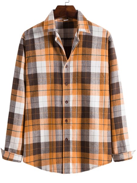 

Cotton Shirt Collar Long Sleeve Shirts, Yellow, Shirt
