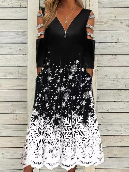 

Scollo a V Allentare Natale Abito, Nero, Maxi Dresses