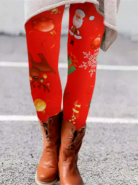 Casual Pants Cute Santa pattern red leggings, Leggings