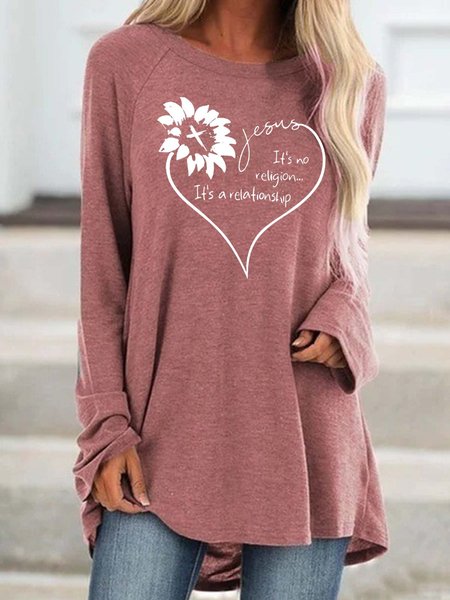 

Jesus It's No Religion It's A Relationship Casual Tops, Pink, Long sleeves