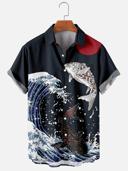 

Short Sleeve Vintage Shirt Collar Shirts & Tops, Black, Shirts ＆ Blouse