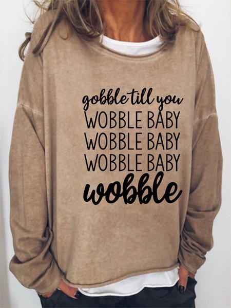 

Casual Wobble Baby Print Crew Neck Sweatshirt, Light brown, Hoodies&Sweatshirts