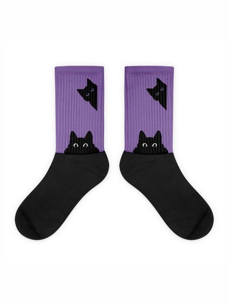 

Black Cat Head Color Matching Casual Socks, As picture, Socks