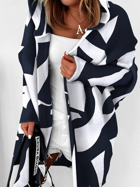 

Casual Simple Vintage Letter Outerwear, Black-white, Coats