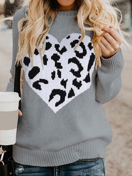 

Regular Fit Crew Neck Geometric Sweater, Gray, Sweaters