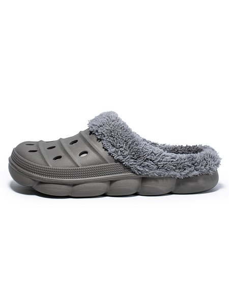 

Casual Hollow And Velvet Warm Slippers, Gray, Men's Slippers