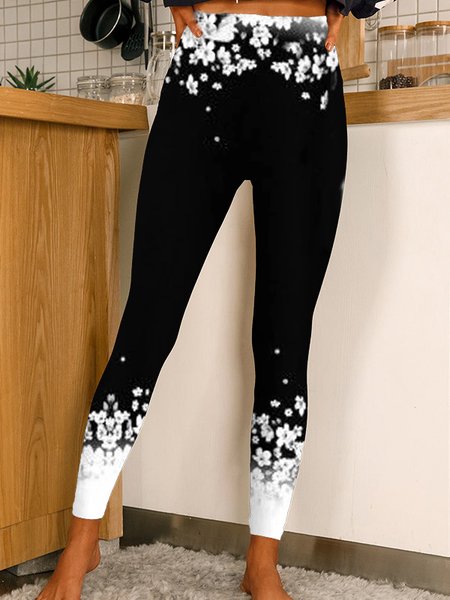 

Floral Casual Skinny Pants, Black, Leggings