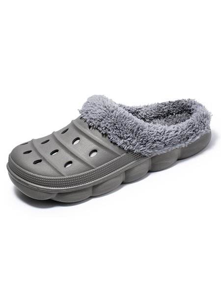 

Casual Hollow And Velvet Warm Slipper, Gray, Sandals