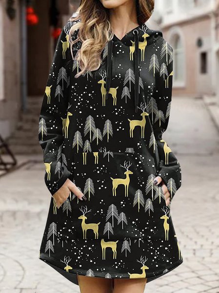 

Christmas Printed Long Sleeve Hoodie Md-long Sweatshirt, Black, Hoodies&Sweatshirts