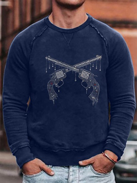 

Gun Graphic Long Sleeve Casual Sweatshirt, Blue, Sweater