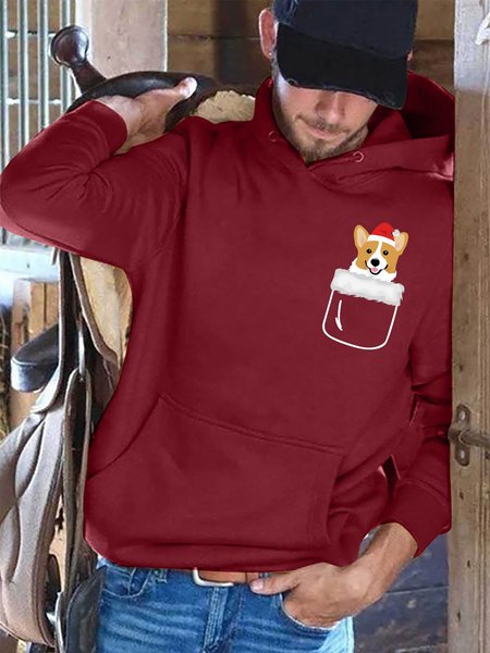

Funny Christmas Dog Graphic Long Sleeve Loose Hoodie Sweatshirt, Red, Hoodies