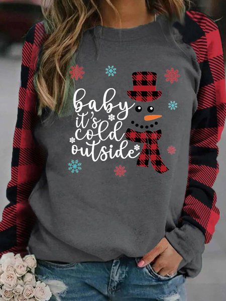 

Christmas Baby It's Cold Outside Plaid Snowman Women's Sweatshirt, Gray, Hoodies&Sweatshirts