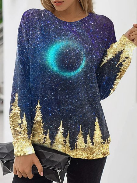 

Star Casual Crew Neck Landscape Print Sweatshirt, Blue, Sweatshirts & Hoodies