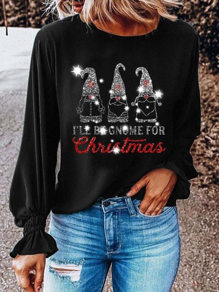 

Casual Christmas Snowman Shirts & Tops, Black, Long sleeve tops