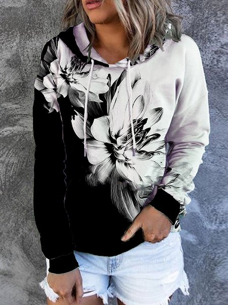 

Black White Flower Gift Casual Sweatshirt, As picture, Hoodies&Sweatshirts
