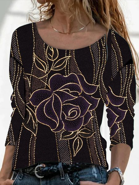 

Cotton Blends Floral Shirts & Tops, Black, Tees & T-shirts