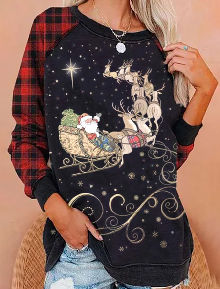 

Santa Claus Print Round Neck Raglan Sleeve Casual Sweatshirt, Black, Sweatshirts & Hoodies
