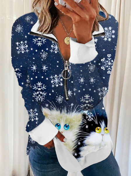 

Plus size Cat Printed Casual Sweatshirt, Blue, Hoodies & Sweatshirts