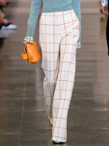 

Work Regular Fit Grid Pants, White, Straight Leg Pants